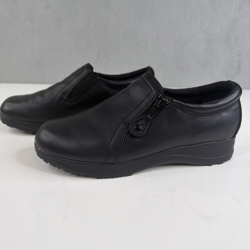 Dr Scholls Womens 7.5 M Black Leather Gel Pac Slip On Work Shoes Zip Comfort - Picture 5 of 10